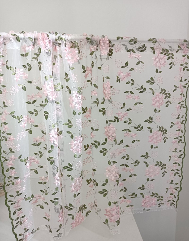 透明网纱窗帘门帘粉绿色绣花门帘 - 门帘/门牌 - 其他材质 