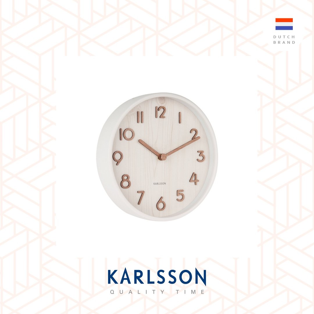 荷兰Karlsson, 22cm 木制白色数字挂钟Wall clock Pure basswood - 时钟/闹钟 - 木头 白色