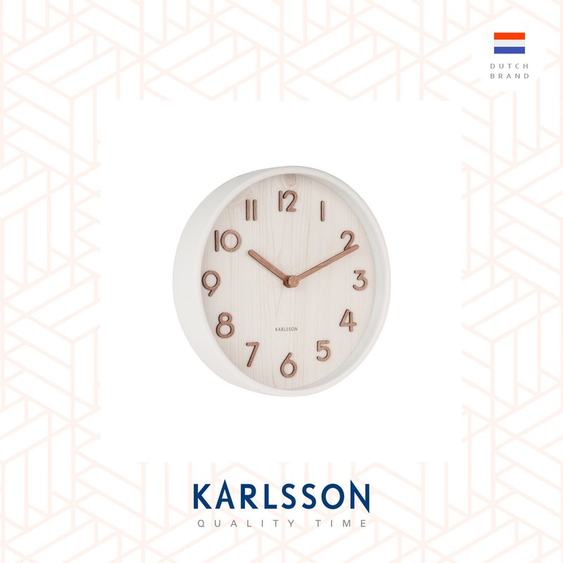 荷兰Karlsson, 22cm 木制白色数字挂钟Wall clock Pure basswood - 时钟/闹钟 - 木头 白色