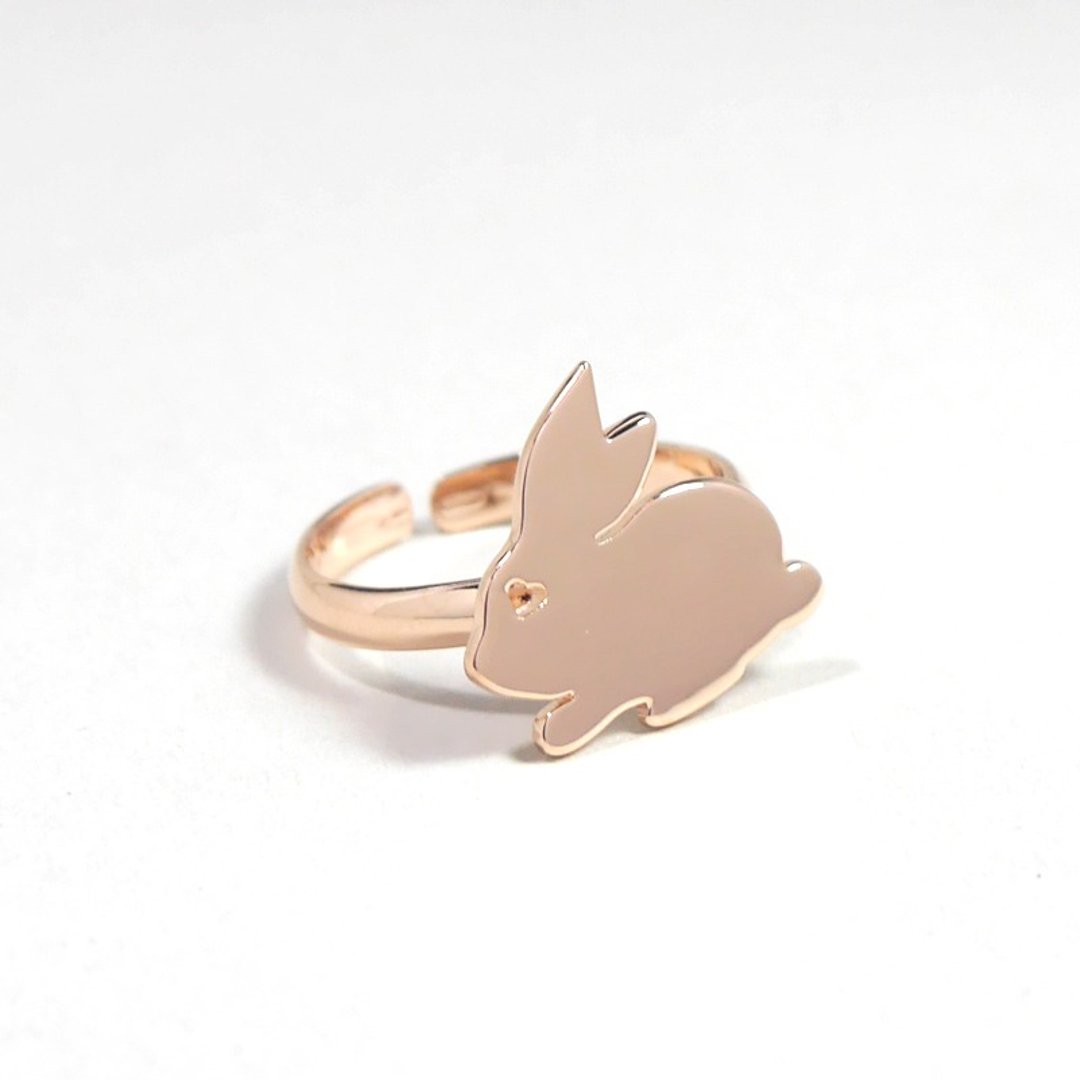 Bunny Ring - Pink gold plated on brass, Tiny Ring, Animal Jewelry - 戒指 - 其他金属 粉红色