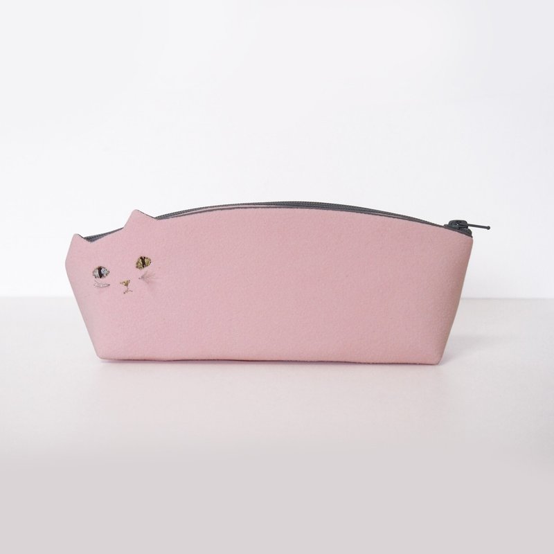 Cat pen case pink [Made to order] - 铅笔盒/笔袋 - 聚酯纤维 粉红色