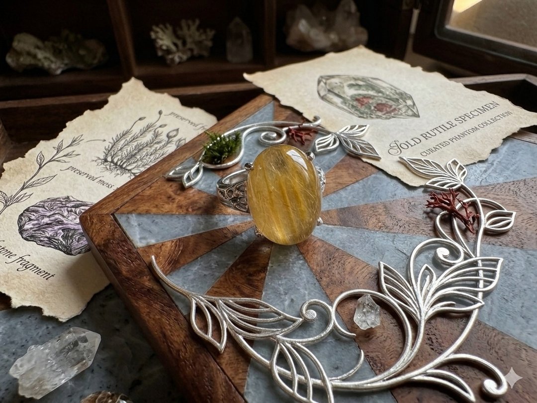 黄兔毛水晶银戒-Golden Rutilated Quartz Ring - 戒指 - 水晶 