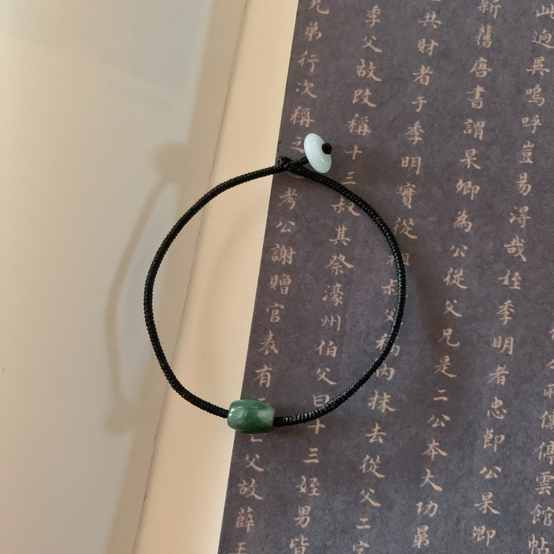 客制化//翡翠转运珠复古编织手链 蜡线 订制手绳 - 手链/手环 - 玉石 绿色