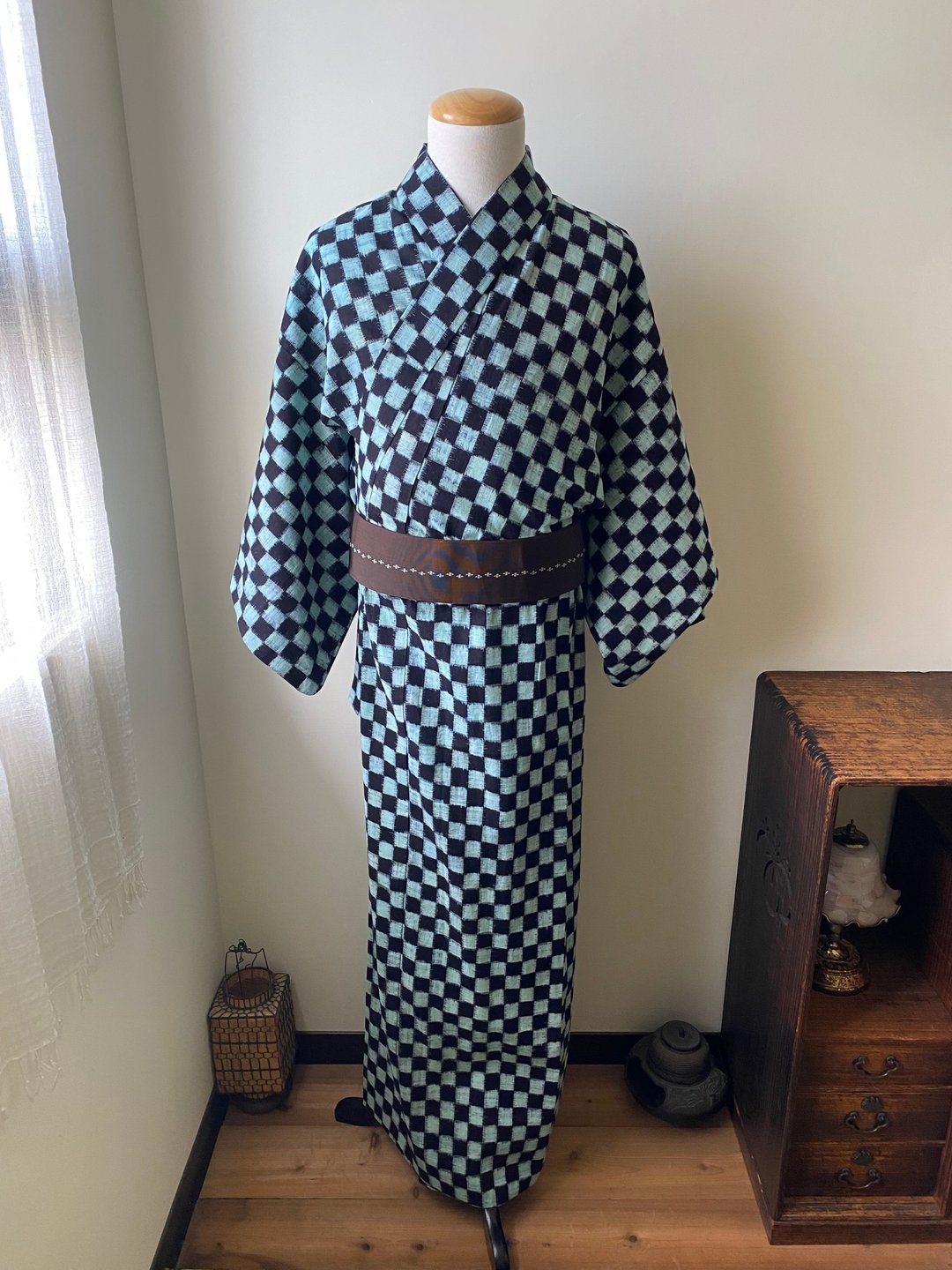 罕品鬼灭之刃炭治郎风格市松古董小纹和服单衣 - 其他 - 棉 绿色