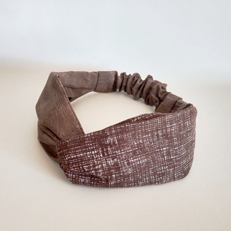 交叉款发带 宽版发带 木纹巧克力 19 - 发带/发箍 - 棉．麻 咖啡色