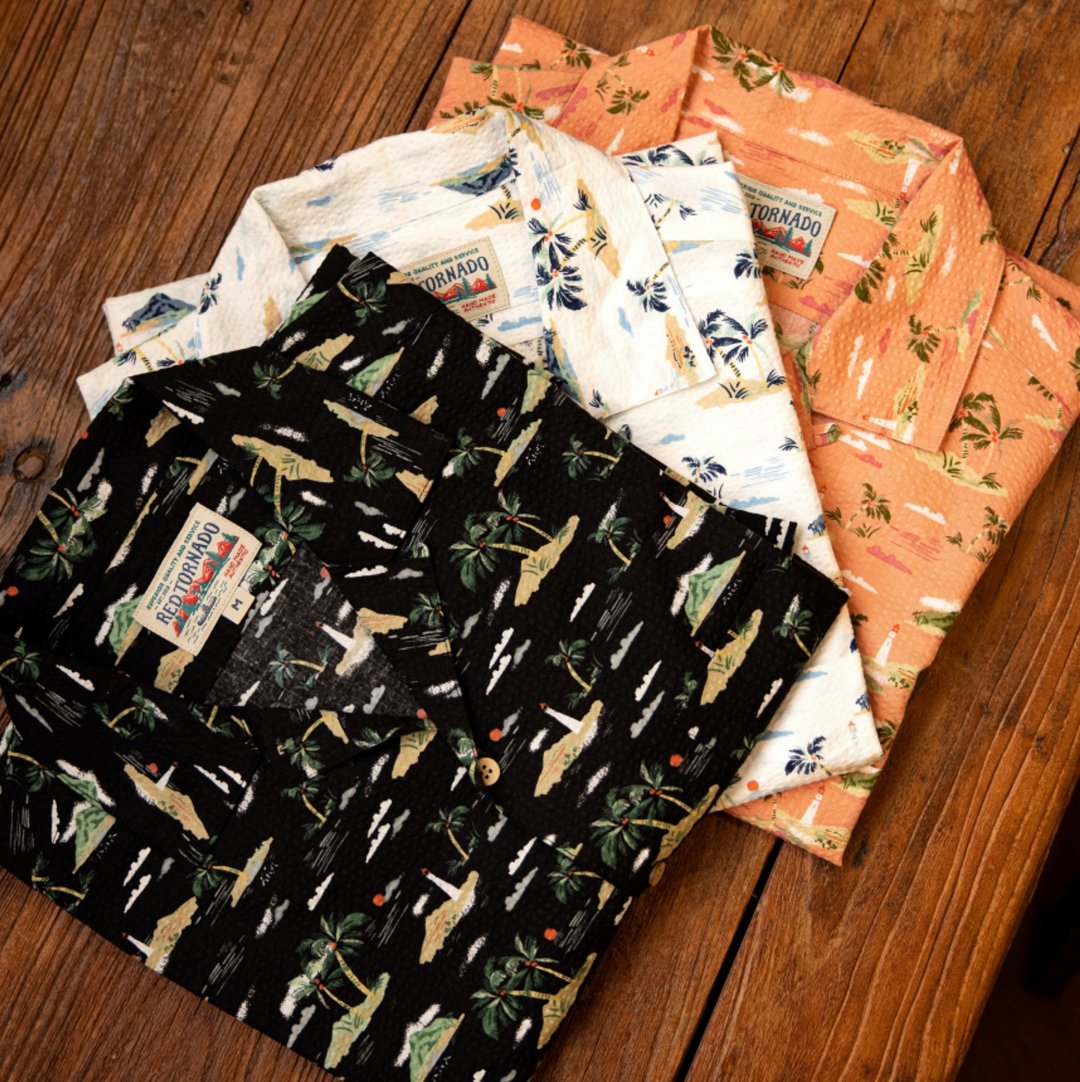 夏威夷短袖衬衫 日本泡泡纱 海岛印花 椰壳钮扣 三色 Aloha Shirt - 男装衬衫 - 棉 多色