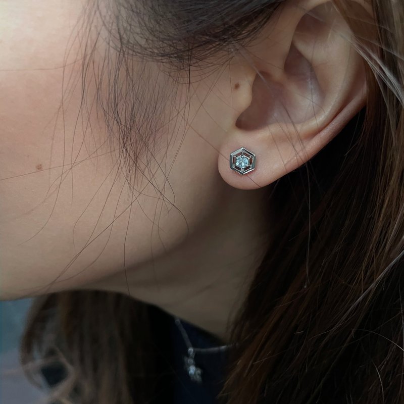 18K金 天然海蓝宝石雪花耳环 (3月生日石) | 香港制作手工镶嵌 - 耳环/耳夹 - 宝石 蓝色