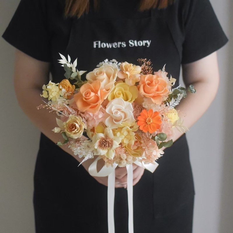 /橘黄色新娘捧花/捧花 新娘 婚礼布置 定制化 胸花 婚礼 婚摄 - 干燥花/捧花 - 植物．花 橘色