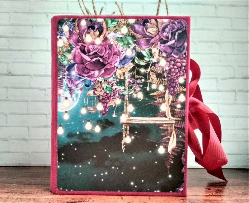 Magic moon journal handmade Flowers notebook diary Galaxy junk book thick purple - 笔记本/手帐 - 纸 紫色
