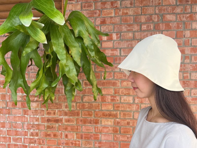 粉黄色钟型帽 - 帽子 - 棉．麻 黄色