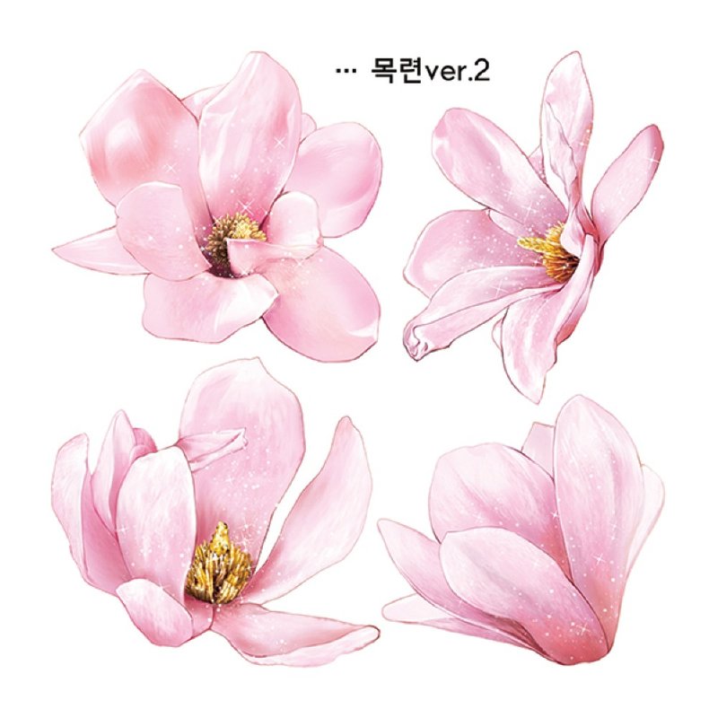 木兰花 2 种 (黑浣熊) 复古拼贴图案纸贴纸 - 贴纸 - 纸 粉红色