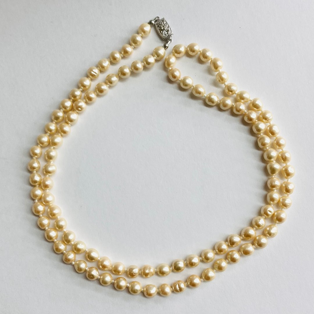 玻璃巴洛克珍珠 全结长项链 / 约8mm 约90cm / 杏桃奶油色 / R / made in japan - 项链 - 玻璃 橘色