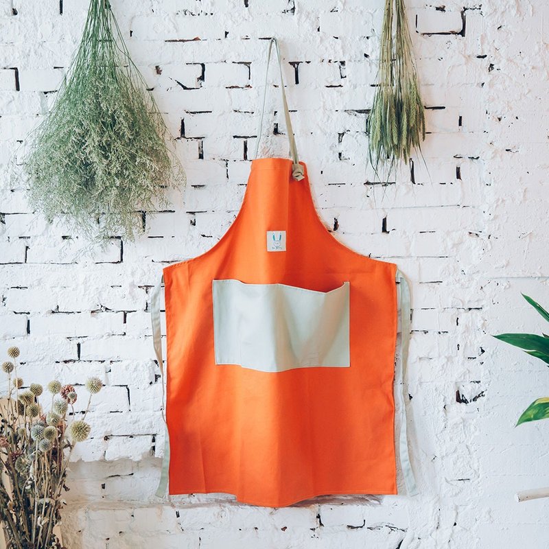 亲子款撞色口袋工作围裙-橘 大人尺寸 - 围裙 - 棉．麻 
