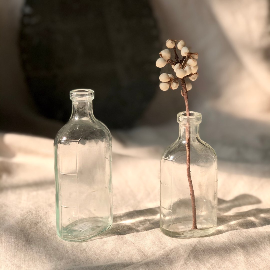日本早期药水玻璃瓶 一大一小组合 - 花瓶/陶器 - 玻璃 