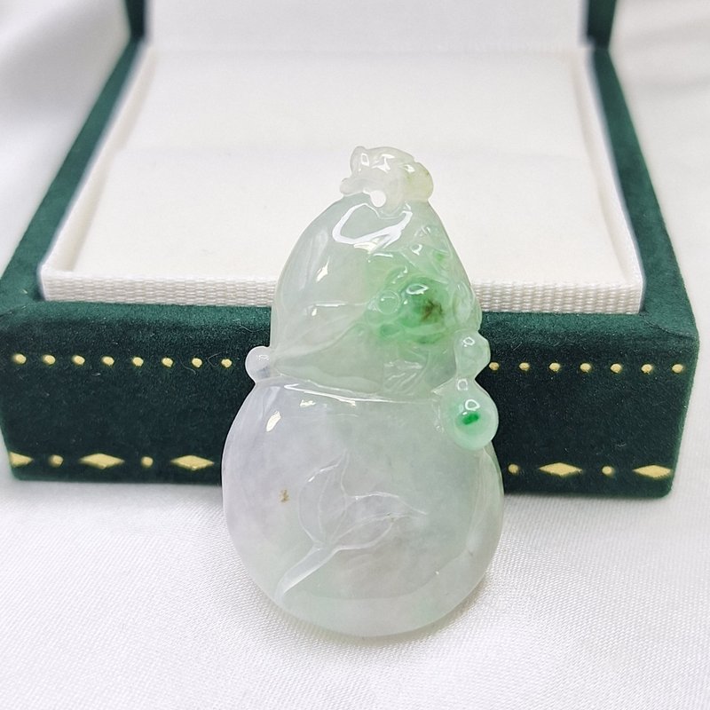 冰润飘花  葫芦青蛙 福来财到 吊坠 | 天然缅甸玉A货翡翠 - 项链 - 玉石 