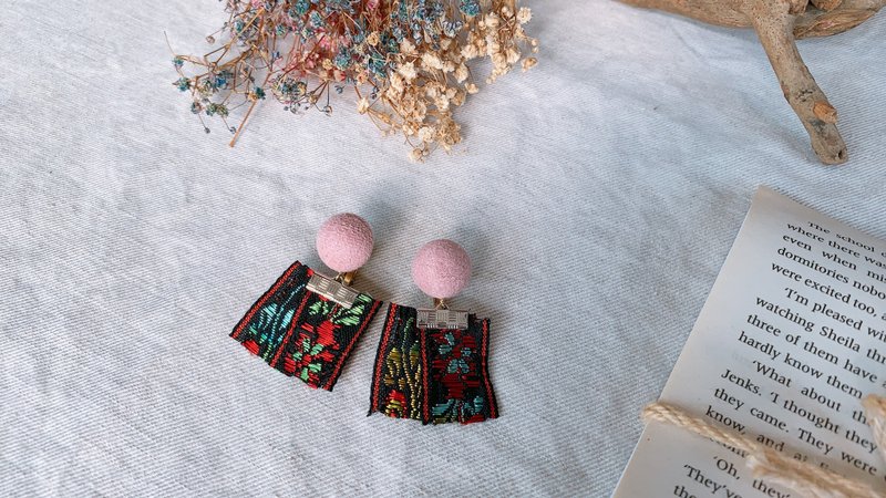 奢华 | 缎带耳夹 耳环 - 耳环/耳夹 - 其他人造纤维 粉红色