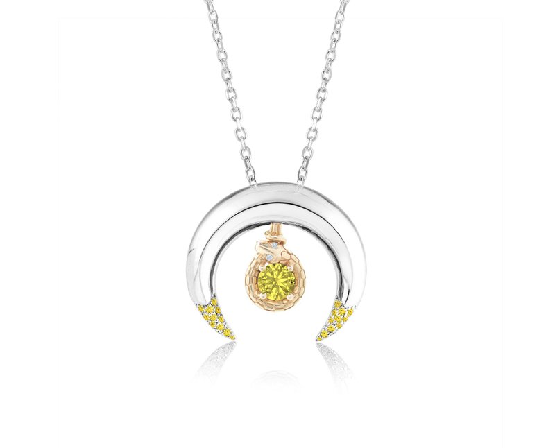 黄宝石三女神项链组合 14k金+纯银月牙形套装吊坠 哥特衔尾蛇坠子 - 项链 - 贵金属 黄色