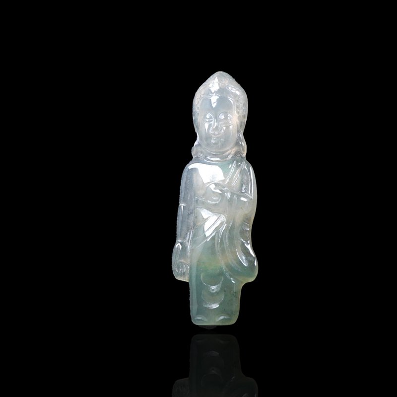 【属狗属猪本命佛】冰种飘绿翡翠阿弥陀佛 | 天然缅甸翡翠 | 送礼 - 项链 - 玉石 绿色