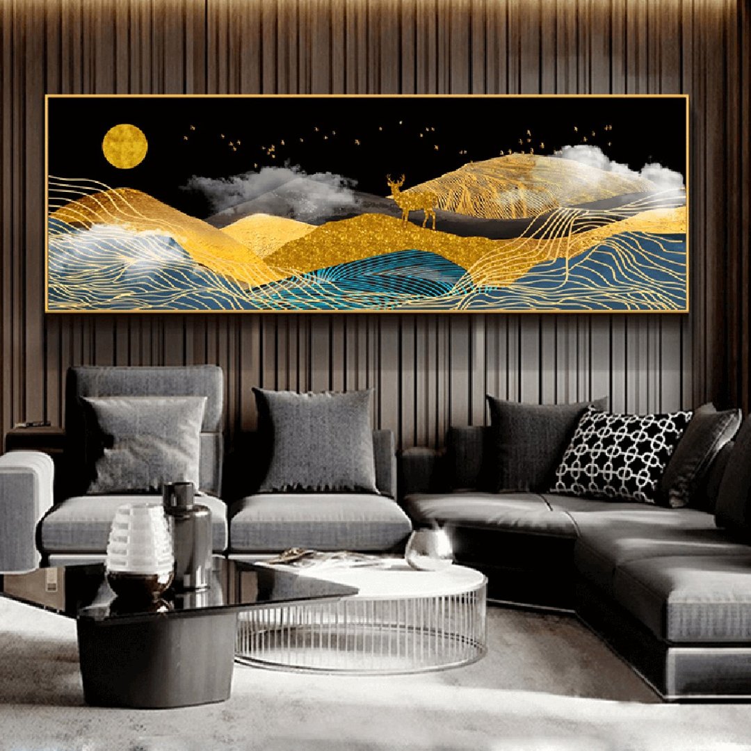 鹿与景_挂画_横幅系列_台湾制造 两个工作天快速出货 - 海报/装饰画/版画 - 棉 金色