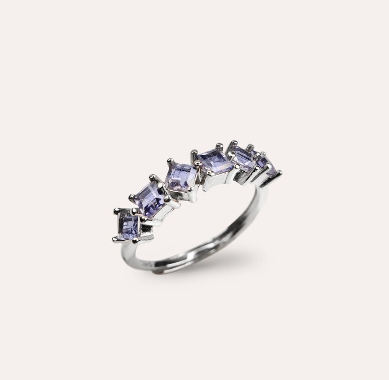 AND 堇青石 蓝色 紫色 方形 3mm 戒指 和谐系列 Tetris 天然宝石 - 戒指 - 银 紫色