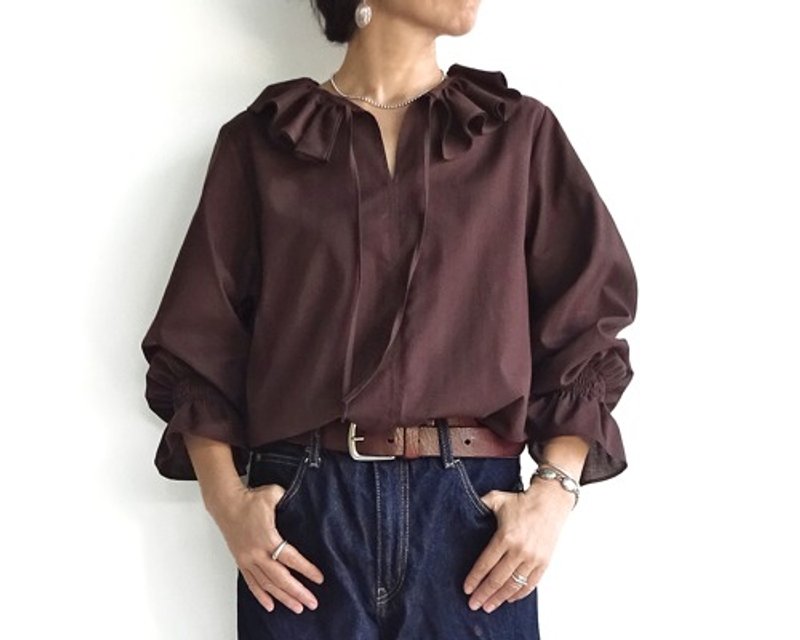 Pinkoi 代购 - 双荷叶领衬衫（棕） - 女装上衣 - 其他材质 