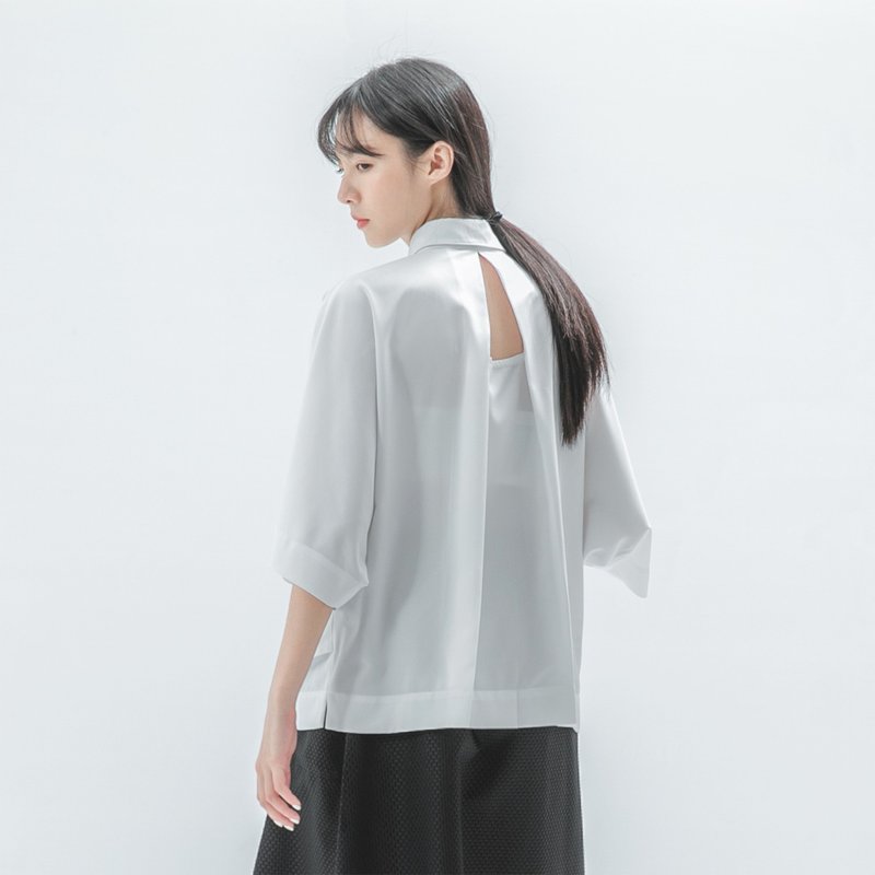 【经典原创】Trigonometric_三角函数小露背衬衫_CLT001_白 - 女装衬衫 - 聚酯纤维 白色