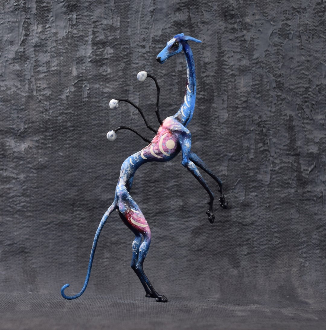 Blue dog Greyhound Figurine Sculpture OOAK Art doll Toy animal - 玩偶/公仔 - 塑料 蓝色