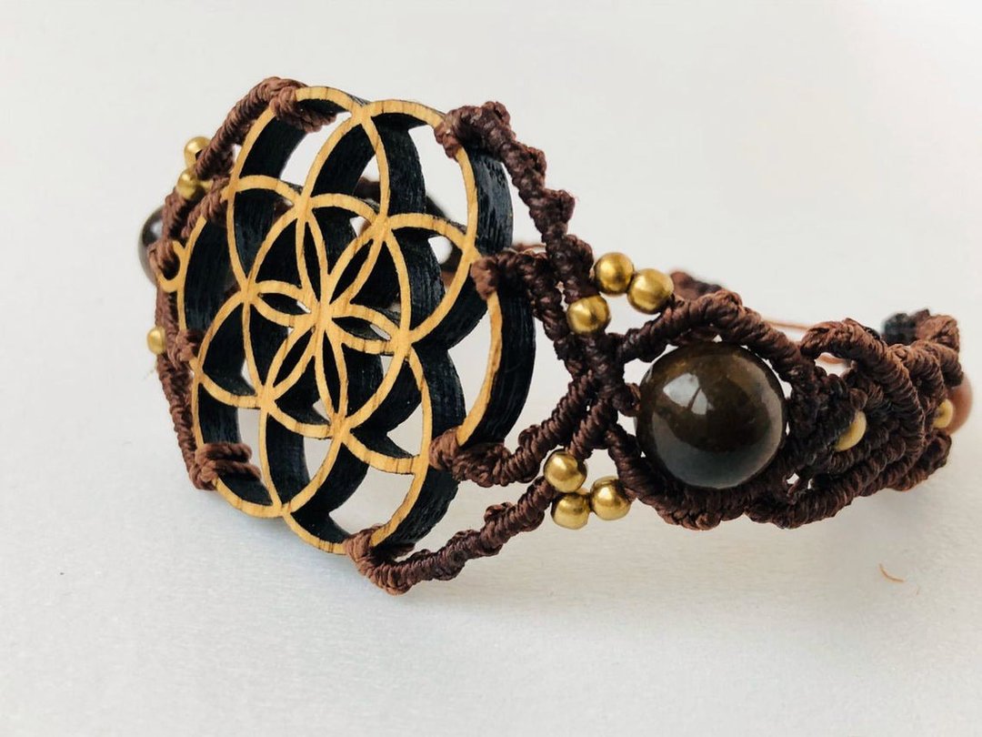 Seed Of Life Wooden Bracelet - 手链/手环 - 木头 咖啡色