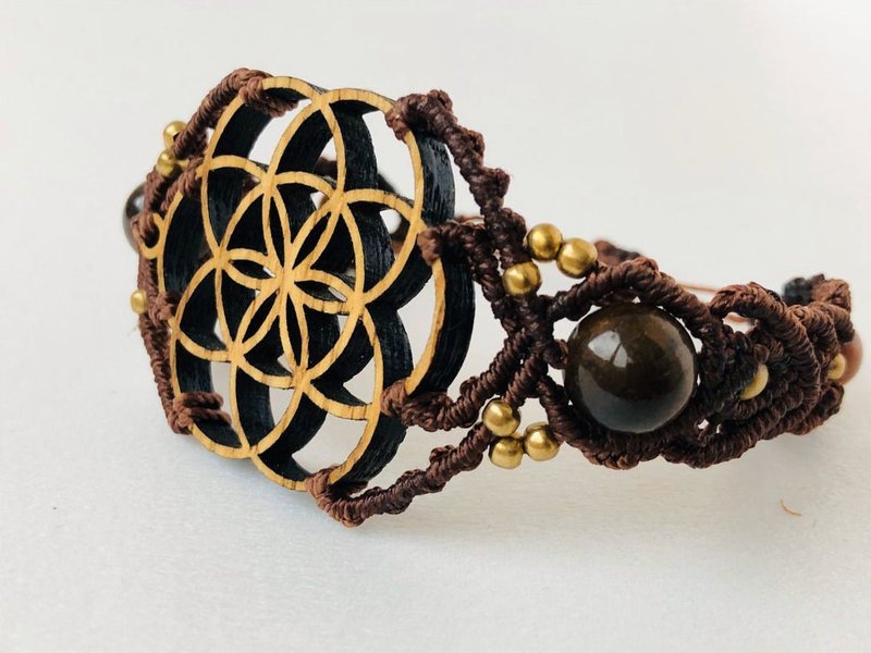 Seed Of Life Wooden Bracelet - 手链/手环 - 木头 咖啡色