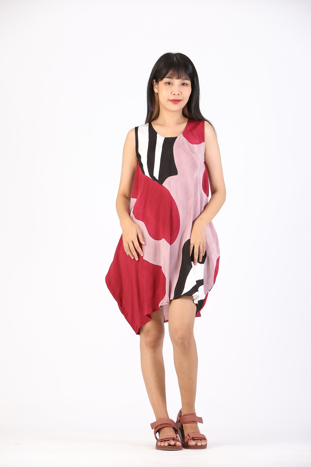 Short Dress Cotton Silk Hand Paint For Summer Beach Vacation - 洋装/连衣裙 - 棉 红色