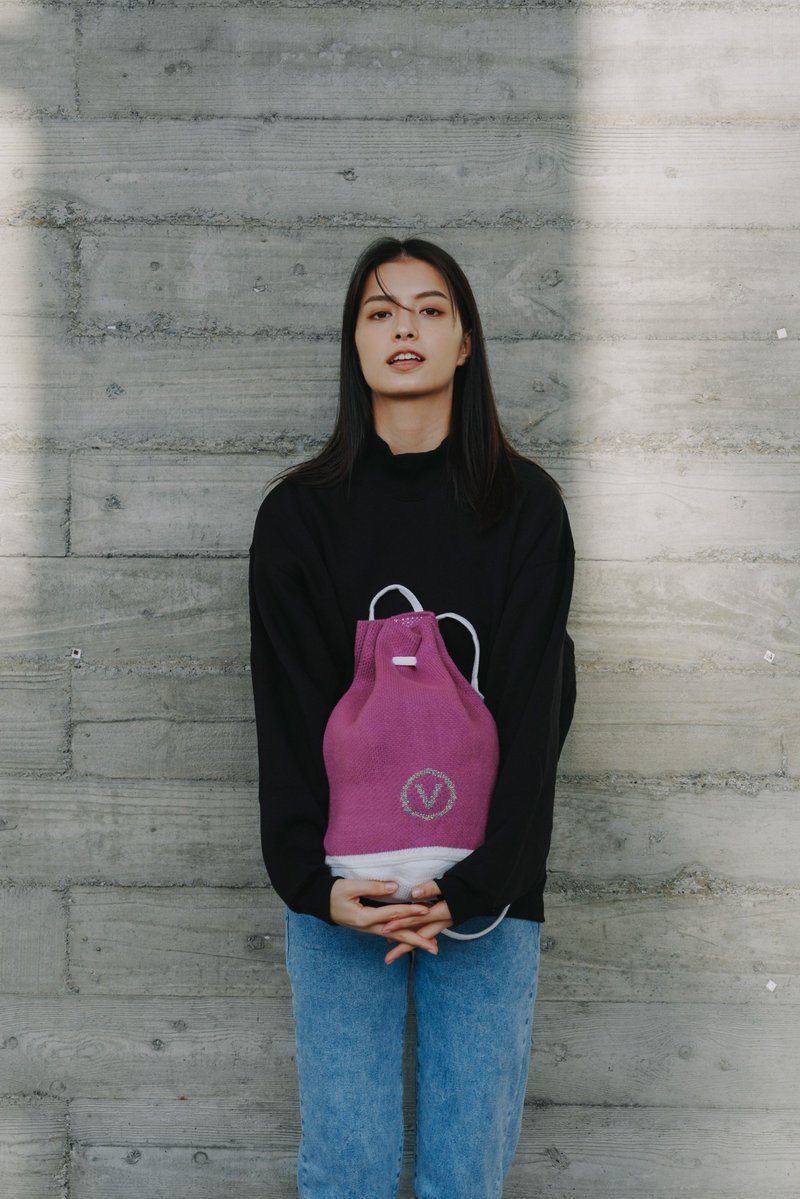 Venus针织后背包-台湾制-水桶包-针织包-4色 - 束口袋双肩包 - 聚酯纤维 黑色