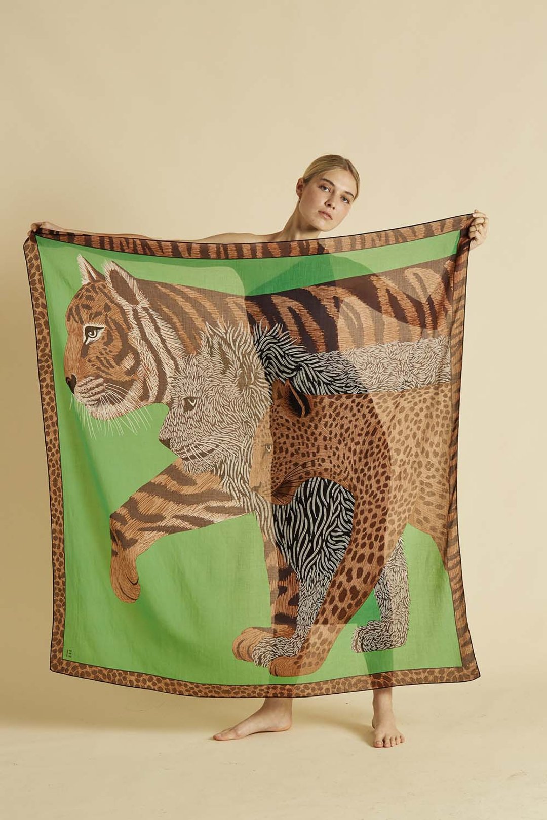 【INOUI EDITIONS】CHEETAH 纯棉方巾 / GREEN - 围巾/披肩 - 棉．麻 绿色