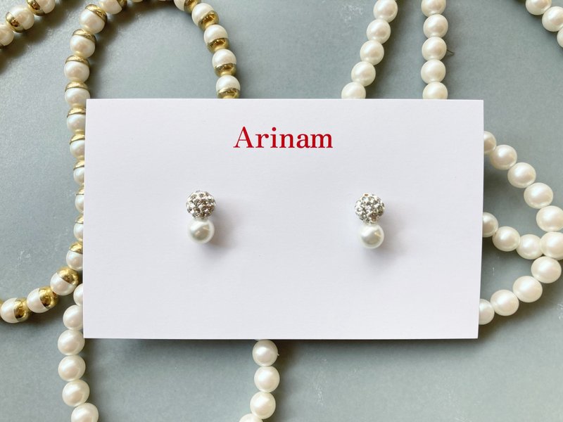 【碎钻球/珍珠/耳夹/耳针/小礼物/赠礼】petit snow man - 耳环/耳夹 - 珍珠 白色