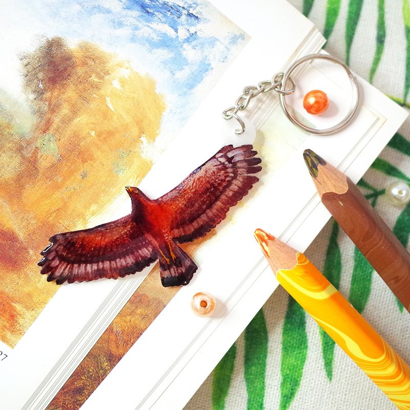 台湾特有亚种 大冠鹫 绘画钥匙圈 - 钥匙链/钥匙包 - 防水材质 咖啡色