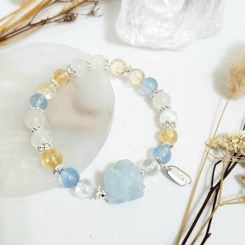 海蓝宝九尾狐设计手链/增强表达能力、平衡情绪招财之水晶 - 手链/手环 - 水晶 蓝色