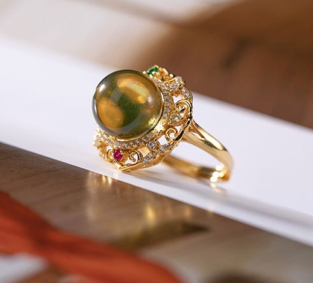 Hollow Vines Luxury Palace Dress Rings for Women Blue Perot Amber Rings High End - 戒指 - 纯银 银色