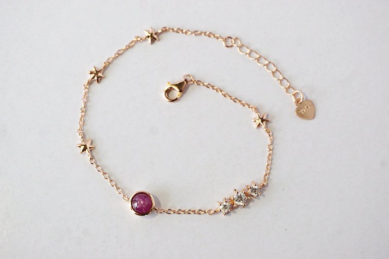 天然红宝石手链，925纯银镀玫瑰金 - 手链/手环 - 纯银 粉红色