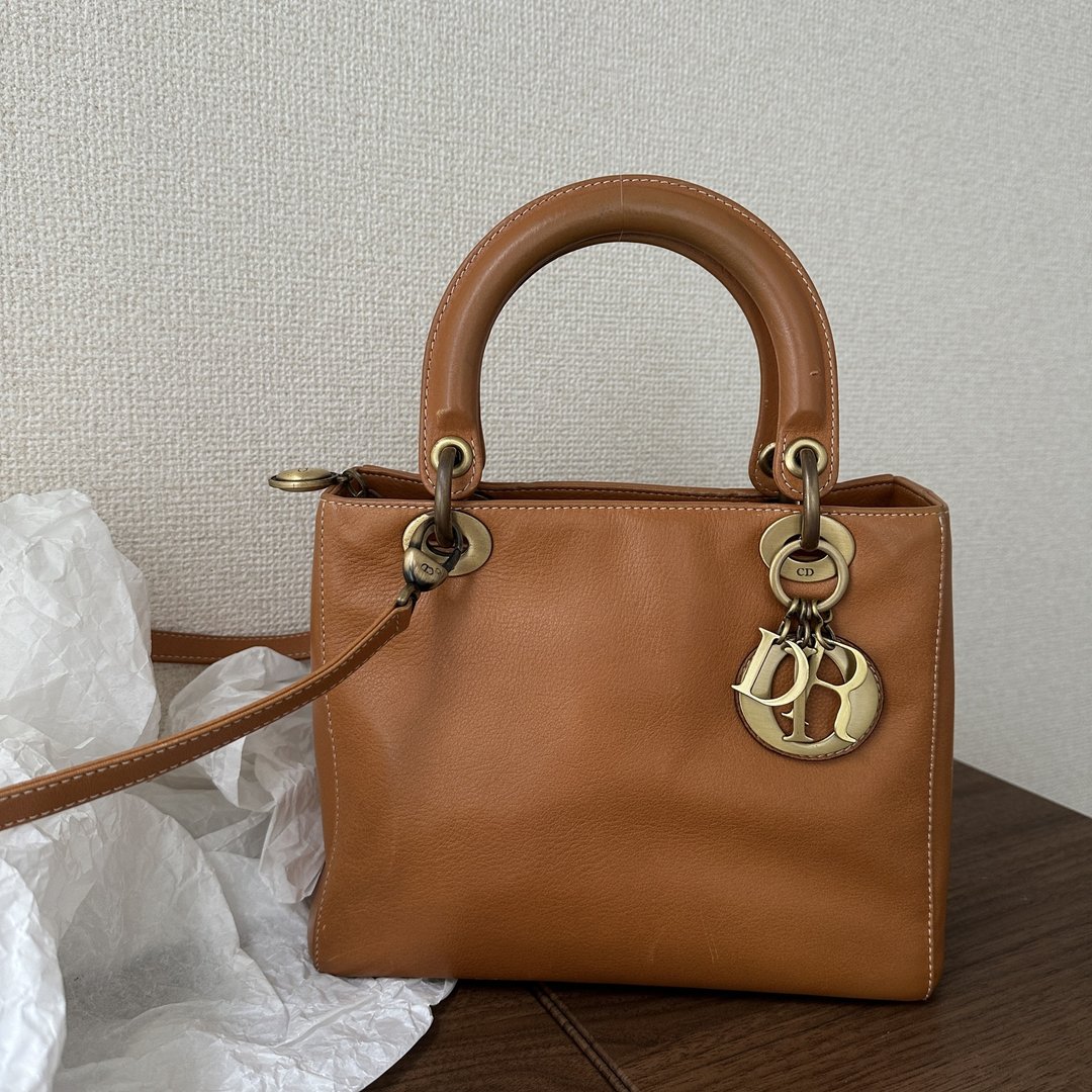 中古包 Christian Dior 迪奥 焦糖棕 Lady Dior 手提包 - 手提包/手提袋 - 真皮 咖啡色