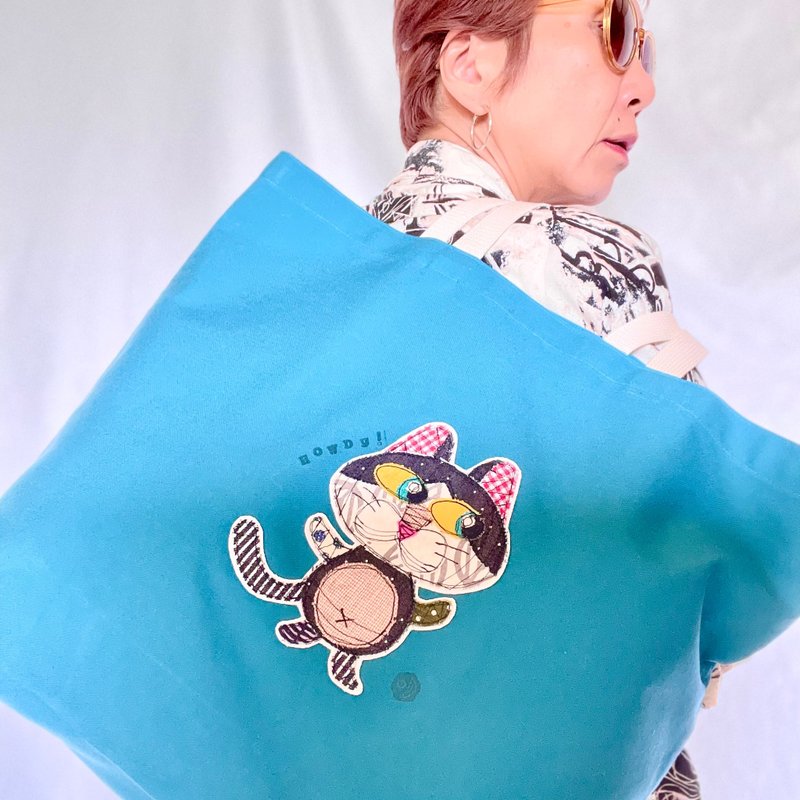 肩背托特包・绿松石蓝 - 侧背包/斜挎包 - 棉．麻 蓝色