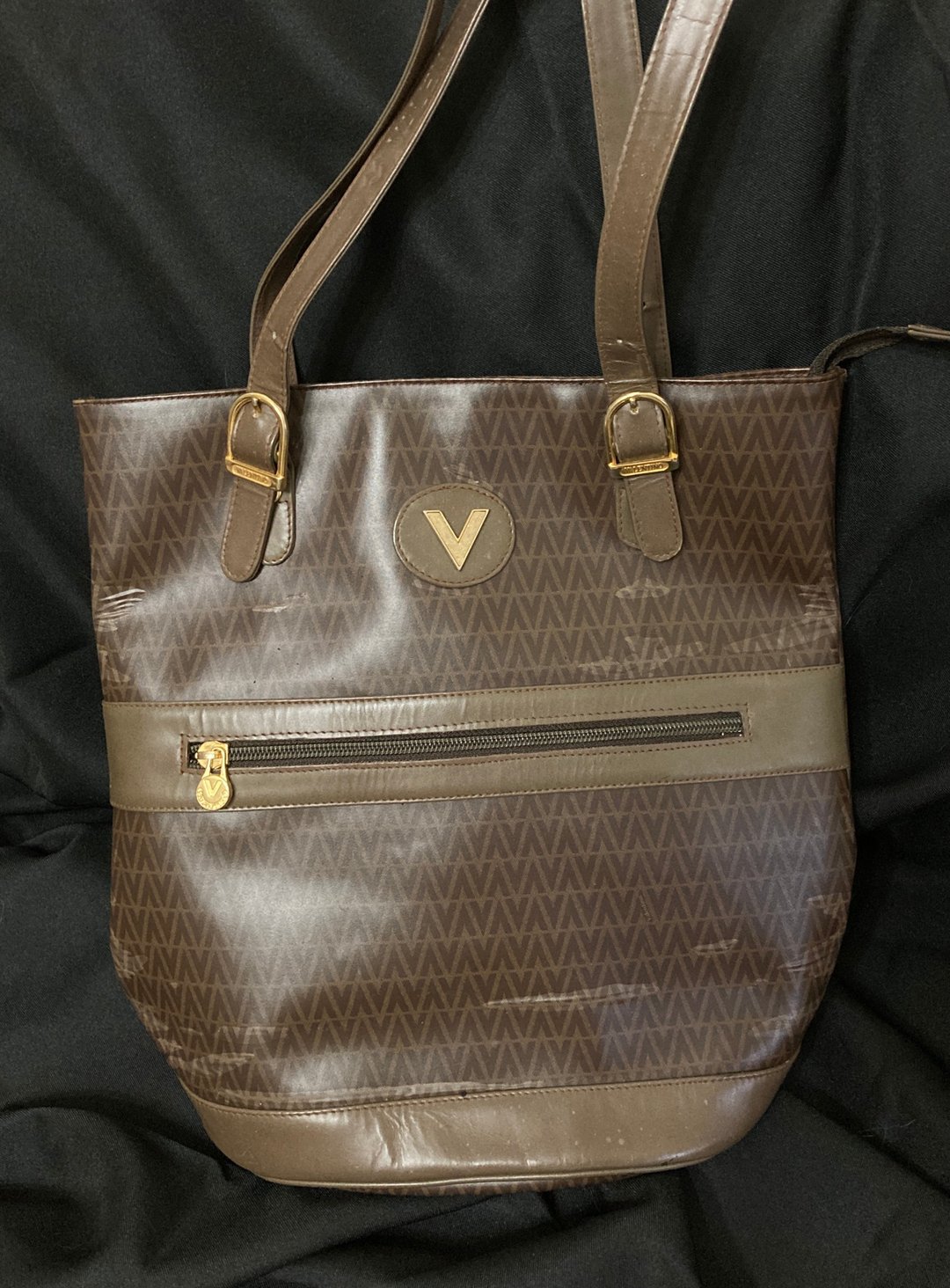 Valentino Garavani 咖啡色 老花 印花 橡胶皮 古董包 vintage - 手提包/手提袋 - 其他材质 咖啡色