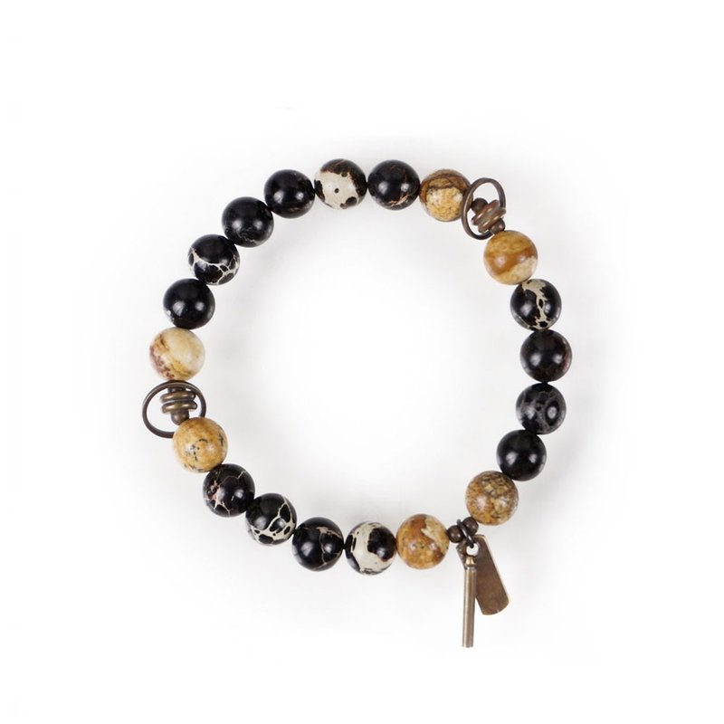 Op.42 复古天然石手链 古法手工做舊 風景石 英普路石 - 手链/手环 - 半宝石 黑色