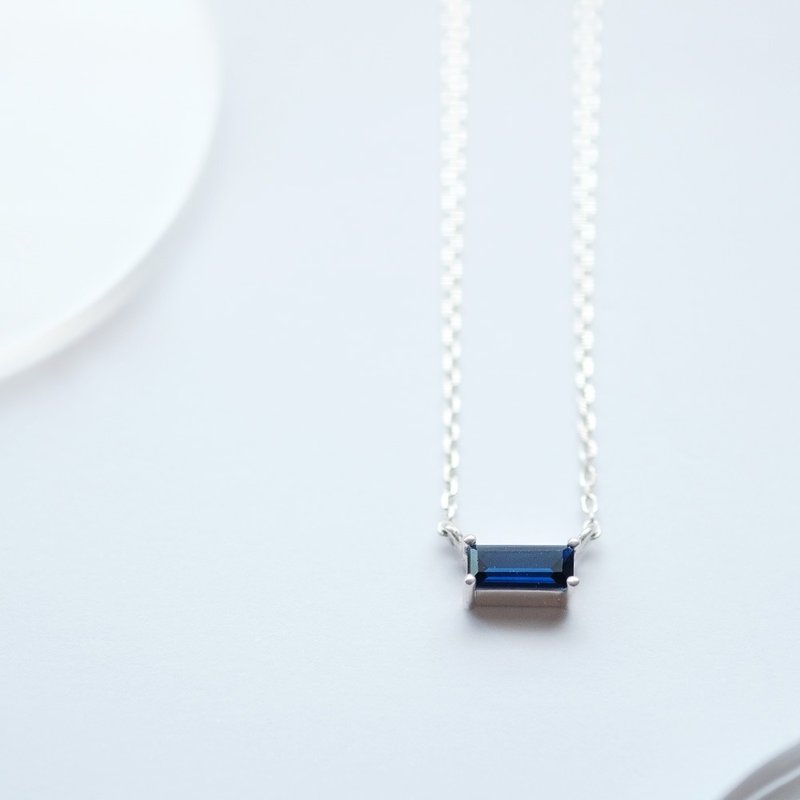 迷你蓝宝石方形双坠项链 925银 - 项链 - 其他金属 蓝色