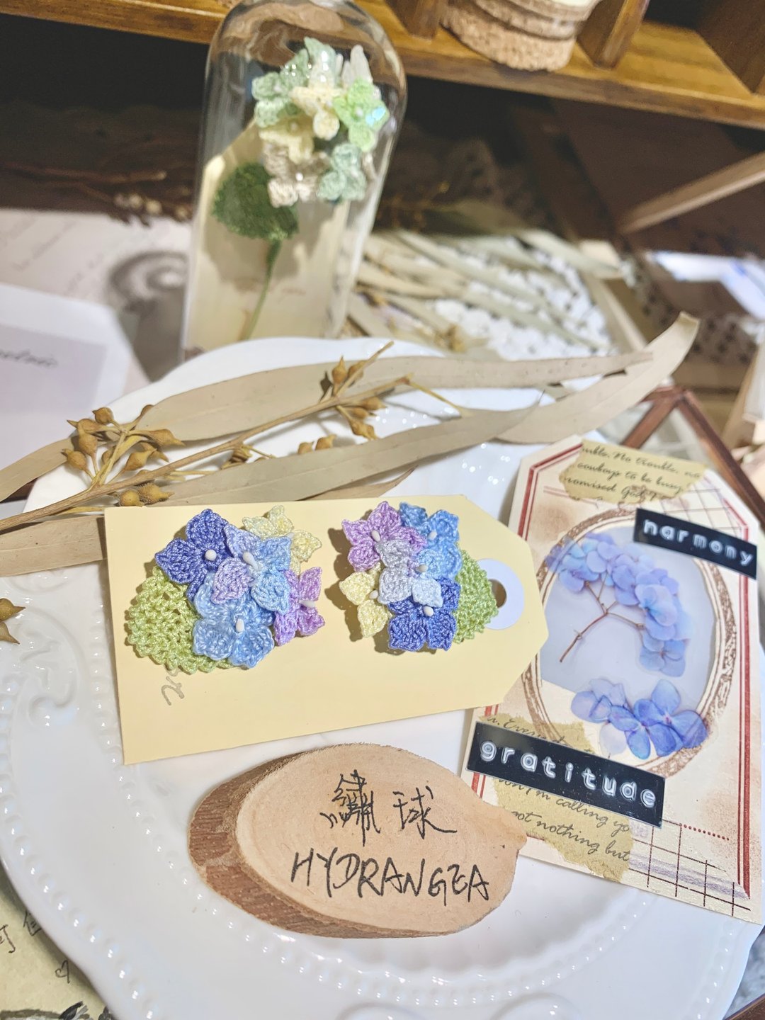 Hydrangea 绣球 紫阳花 钩织 编织 Silver925 耳环 耳针 - 耳环/耳夹 - 棉 多色