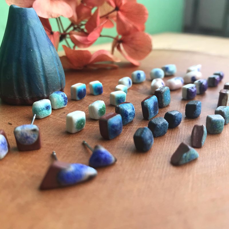 低调简约风 /结晶釉彩耳针/陶瓷耳针/全手工/医疗级不锈钢针 - 耳环/耳夹 - 瓷 多色