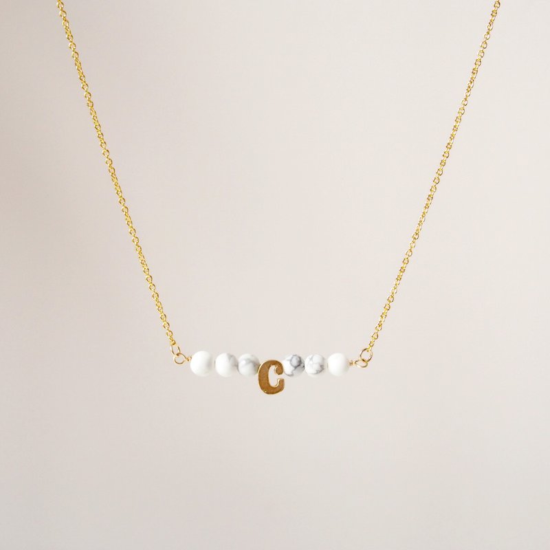 高贵简约・定制化・迷你英文字母・白松石・镀金项链 (40cm) - 项链 - 宝石 白色