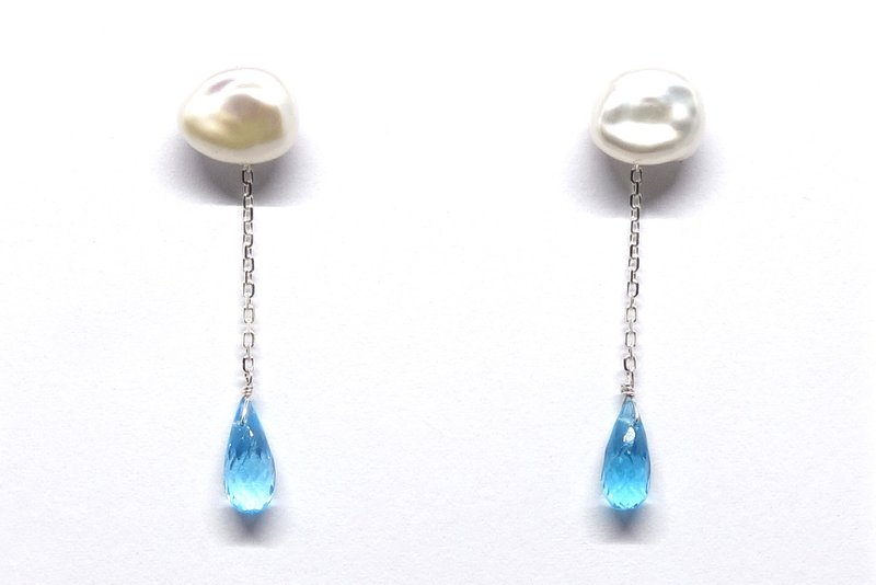 SV925 cloud pearl & blue topaz earrings【Pio by Parakee】下雨天  托帕石 - 耳环/耳夹 - 宝石 蓝色