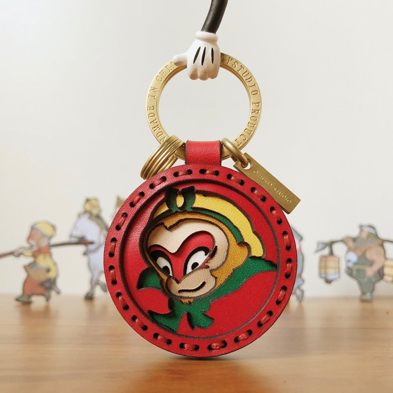 孙悟空齐天大圣原创设计牛皮钥匙扣挂件情侣生日礼物送男友女友客制化礼品 - 钥匙链/钥匙包 - 真皮 红色