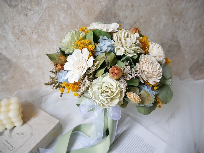 自然型手绑干燥花分束捧花【初夏轻舞】分享捧花/定制化/婚礼 - 干燥花/捧花 - 植物．花 绿色