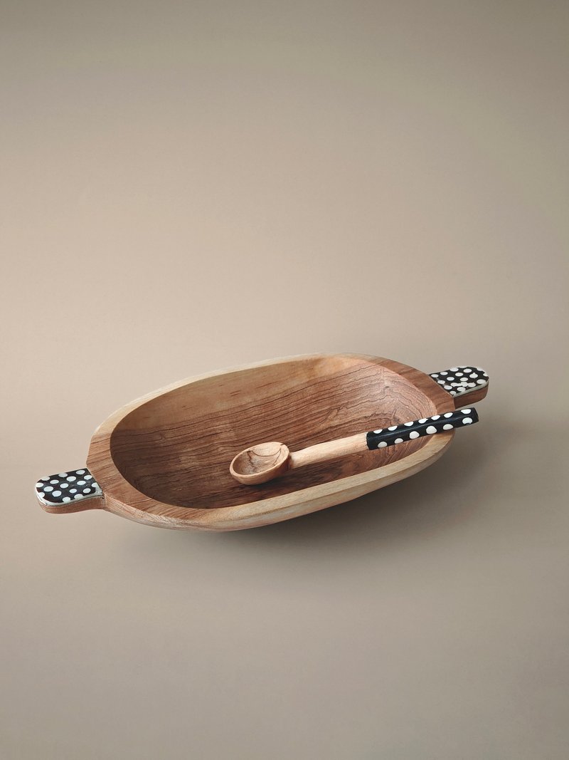 肯尼亚手工橄榄木双耳盘・干燥花器皿・原木桌面摆设  送礼 - 盘子/餐盘/盘架 - 木头 