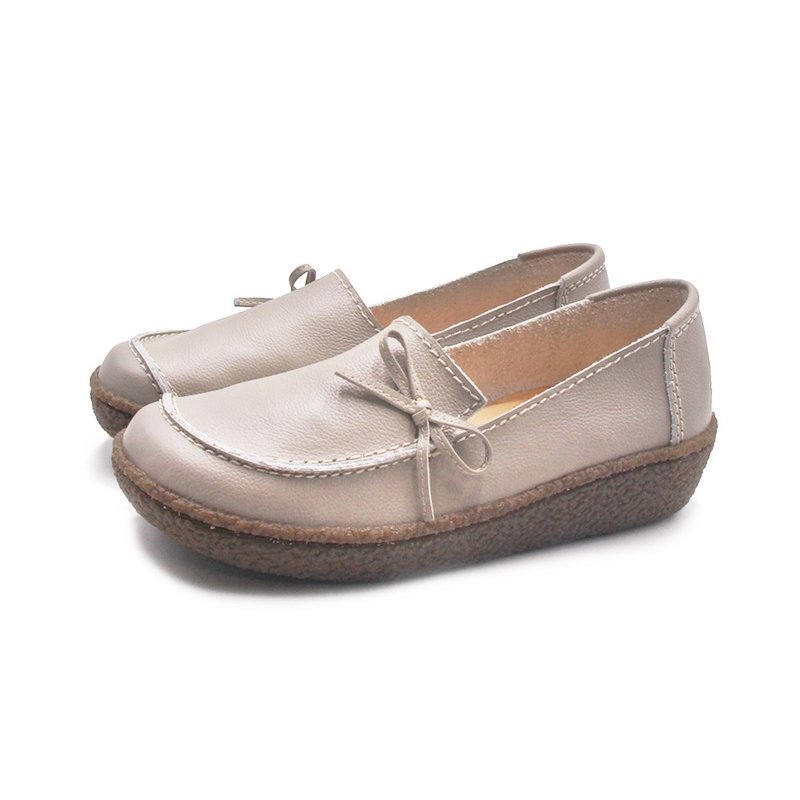 W&M 侧边蝴蝶结乐福休闲鞋 女鞋-灰 - 女款牛津鞋/乐福鞋 - 真皮 